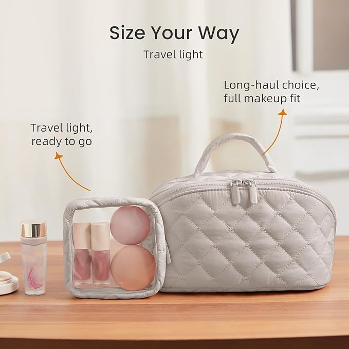 IrisCargo 2 Piece Travel Makeup Bag Organizer for Women, Pink Medium Set