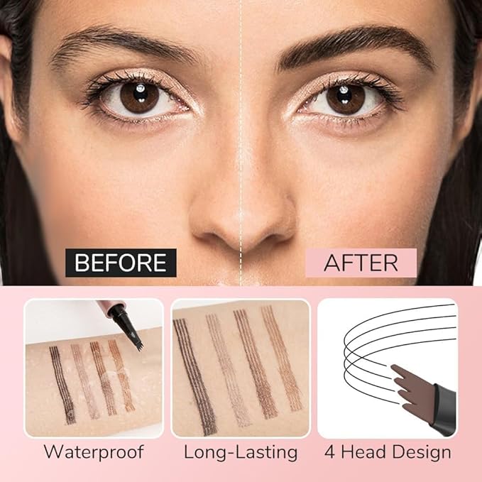 2025 Premium Microblading Eyebrow Pen, Waterproof Eyebrow Pencil, Eye Brow Pen with 4 Tip, Natural Magic Eyebrow Makeup Fine Stroke Contouring Pencil Long-Lasting Stay on All Day (Dark Brown)