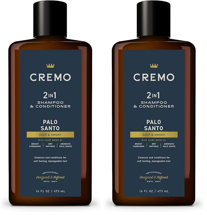 Cremo Palo Santo Barber Grade 2-n-1 Shampoo & Conditioner, Notes of Bright Cardamom, Dry Papyrus and Aromatic Palo Santo, 16 Fl Oz (Pack of 2)