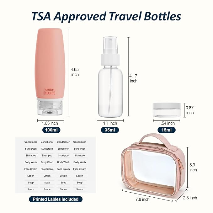 PACKISM TSA Approved Toiletry Bag with Bottles - 3.4 oz Silicone Container