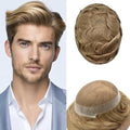 FACE MIRACLE Lace Front Mens Toupee Human Hair System Swiss Lace Center Toupee for Men Thin Skin PU Around Hair Replacement System V-Looped Mens Hair Wig Units 6"X9" 17R#BROWN/BLONDE MIX WARM TONE