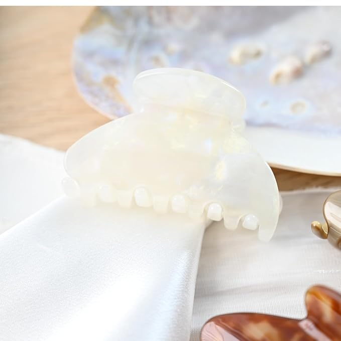 Prettyou Handmade Celluloid Acetate French Design Barrettes Tortoise Shell Claws Hair Claw Luxury Fashion Accessories Hair Clip for Women (jade white)