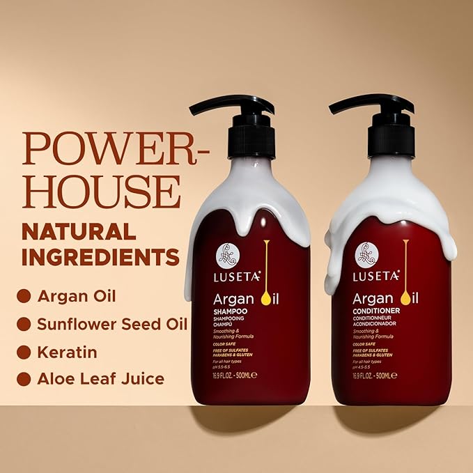 Luseta Argan Oil Shampoo & Conditioner Set for Dry Damaged Hair, 2 * 16.9oz