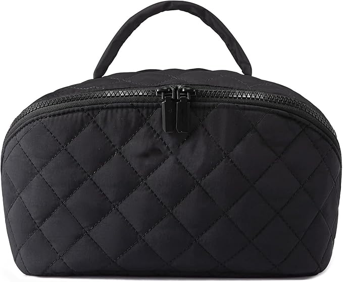 IrisCargo 2 Piece Travel Makeup Bag Organizer for Women, Black Medium Set