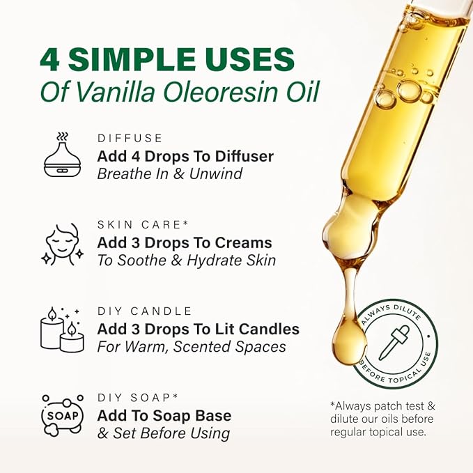 100% Pure Vanilla Oil - 4 Fl Oz Vanilla Essential Oil for Hair, Skin, Diffuser, Aromatherapy & DIY Soap Making Scent