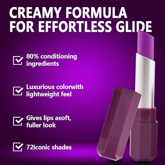 Magenta Purple Red Cream Matte Lipstick Stick 13#, Longwear Full Coverage Velvet Lip Color, Waterproof Multi-Use Lip & Cheek Makeup for Party & Daily Wear, Labial con color mate para uso diario