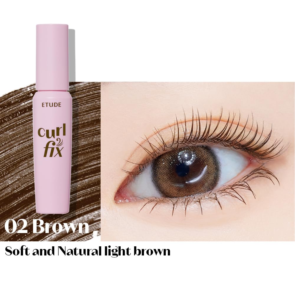 ETUDE Curl Fix Mascara Mini, Lash Mascara, Strong Curl Up, Long-Lasting, Waterproof, Lightweight, Korean Makeup, Beauty, Vegan Certified, Brown (0.14 Fl Oz)