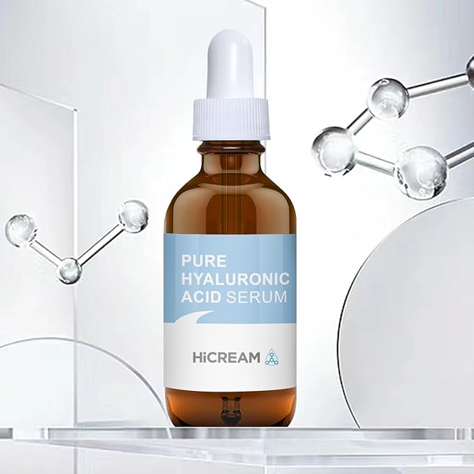 Hicream Hyaluronic Acid Serum for Face, Brightening Serum - Even Skin Tone&100% Pure Anti Aging, Intense Hydrating Moisturizer, Non-Greasy, Paraben-Free, Water-Based Skincare for All Skin Types (2 Oz)