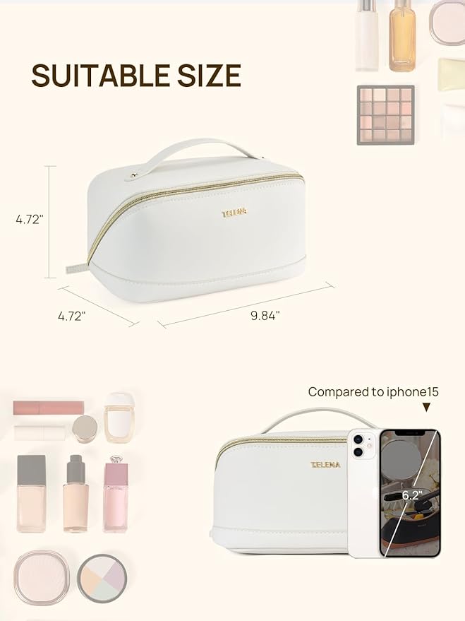 Telena Leather Make Up Bag Portable Travel Makeup Bag Waterproof