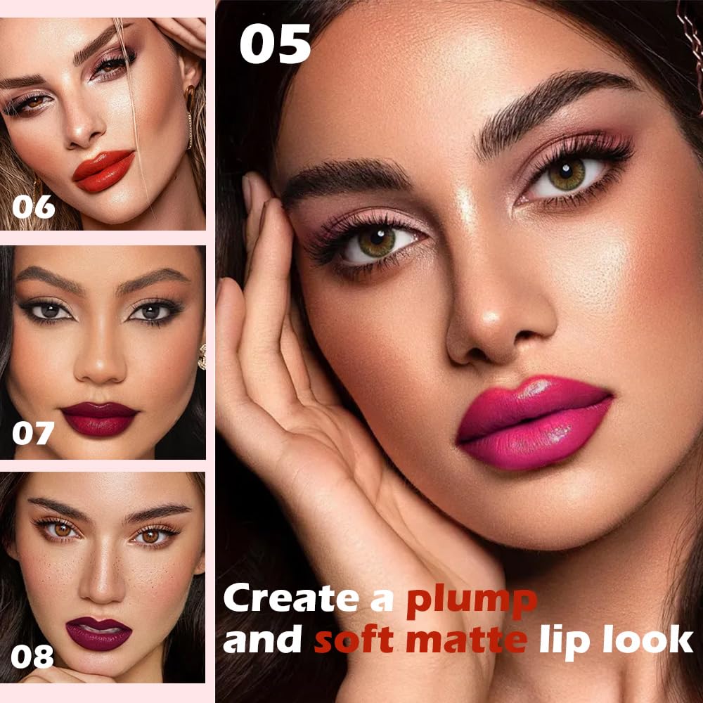 QIDSTERS 4Pcs Matte Lipstick Crayon Set for Women, Neutral Lip Stick Pencil 24 Hour Long Lasting Waterproof, Non-Drying Hydrating Formula Lip Gloss Makeup, Vegan & Cruelty-Free, 02