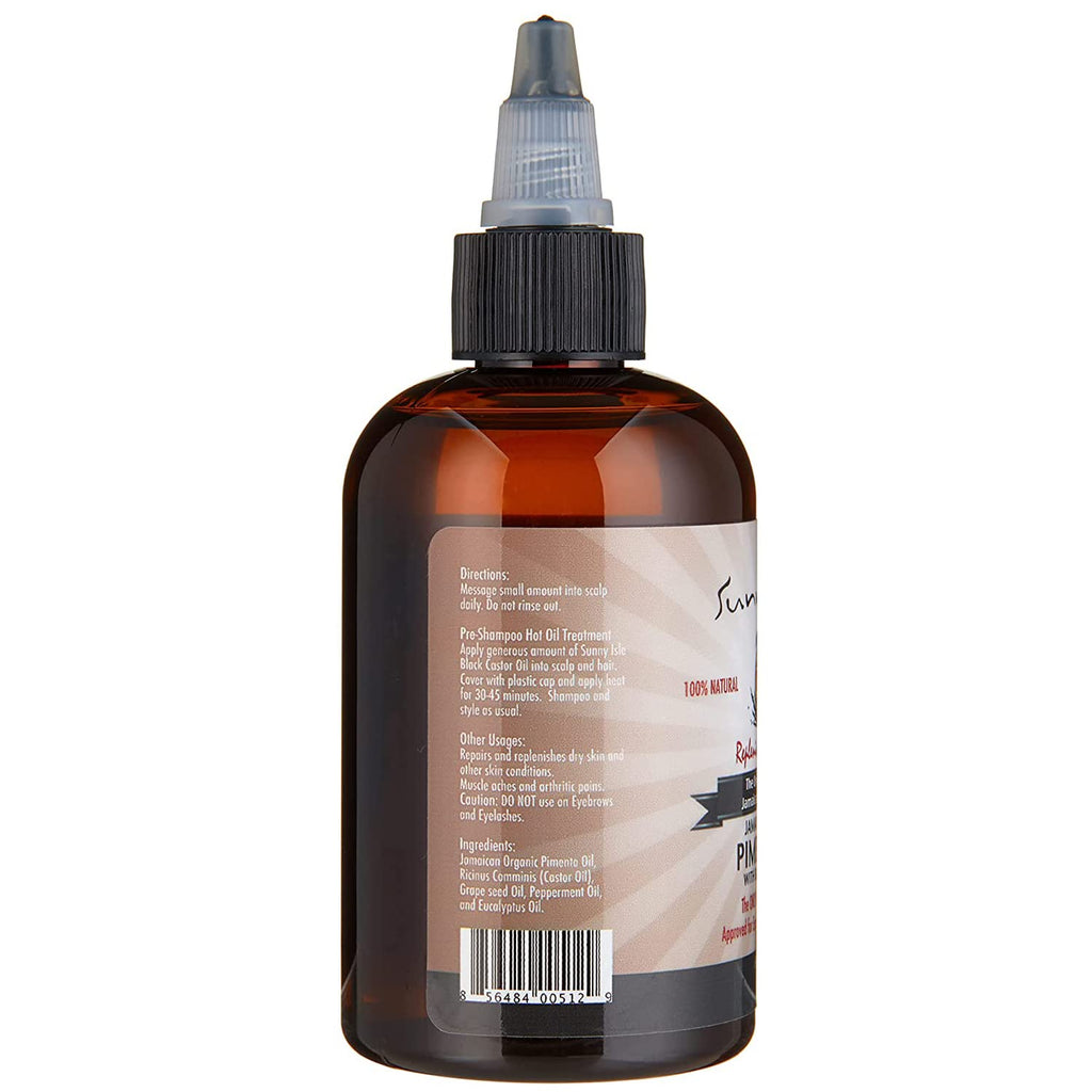 Sunny Isle Jamaican Organic Pimento Oil with Black Castor Oil 4oz | Formulated to Nourish the Scalp, Condition and Strengthen Hair | Traditional Body Rub for Muscle Pain