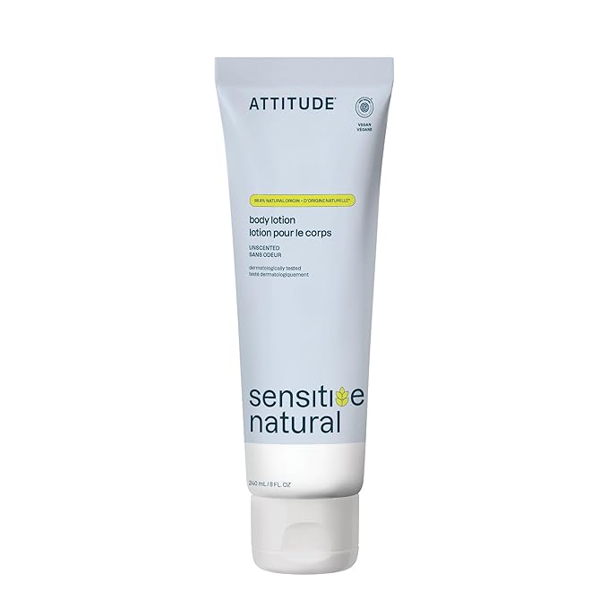 ATTITUDE Sensitive Skin Body Lotion, Fragrance-Free, Soothing Oat Formula, Hydrating Care for Dry Skin, EWG Verified, Dermatologically Tested, Vegan, Unscented, 8 Fl Oz