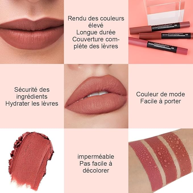 evpct 3Pcs Brown Lip Liner Crayon Pencils Set for Women, Neutral Matte Lipstick Lip Stick Crayon Long Lasting, Lips Pencil Liner and Lipstick set, Lipliner Pencil 24 Hours Long Wearing Lipstick labial