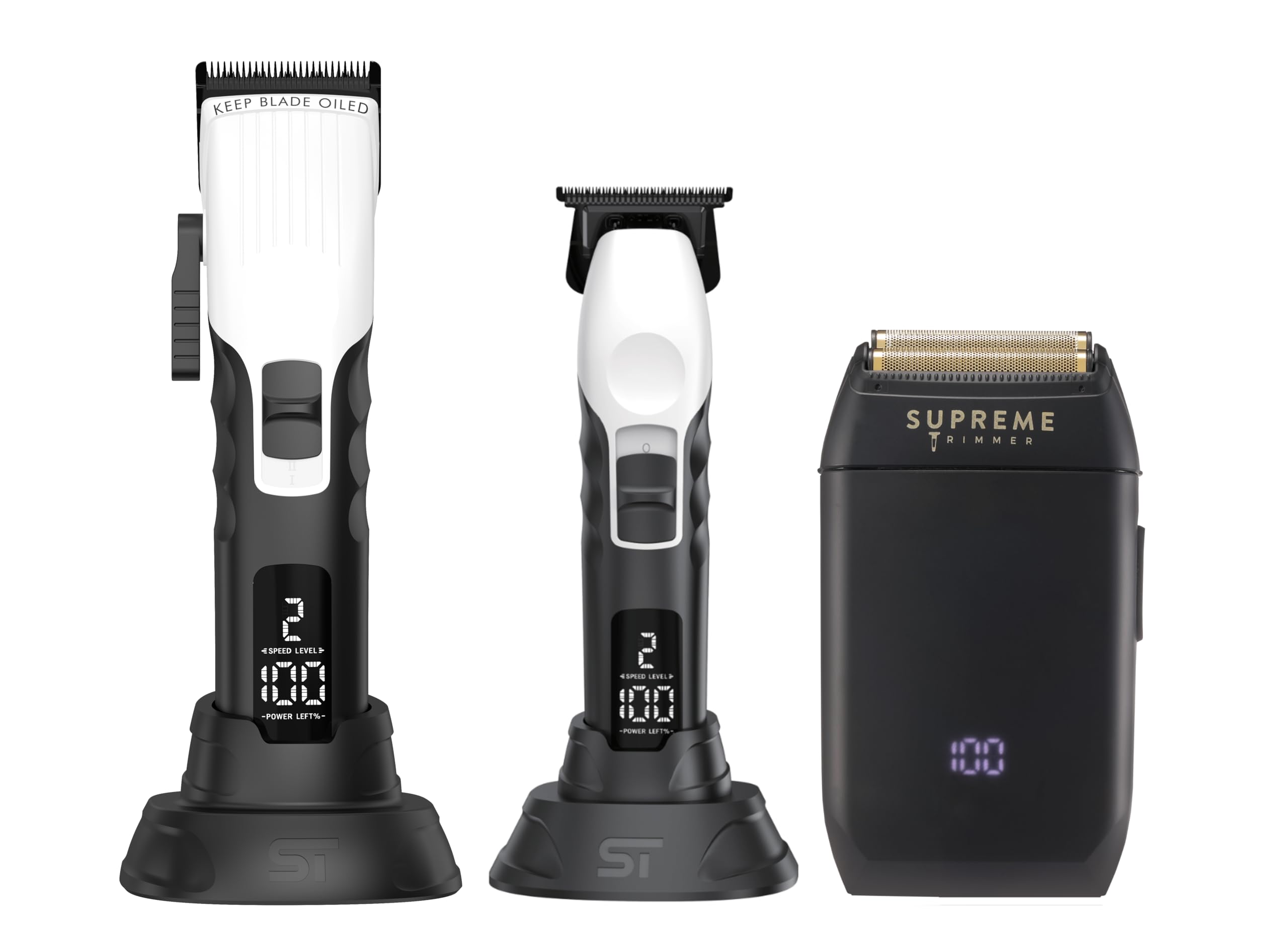 Supreme Trimmer 3-in-1 Barber Bundle | 2Spee Clipper, 2Spee Trimmer & Crunch Foil Shaver | Professional Beard Trimmer Men’s Hair Clipper Kit | White
