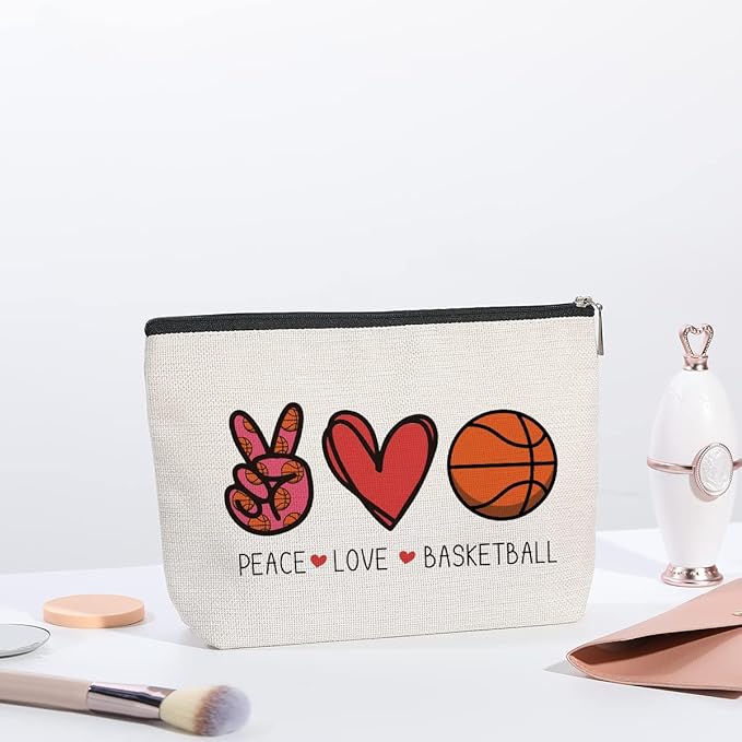 kdxpbpz Basketball Gifts for Women Coach Birthday Christmas Gift for Basketball Fans Friends Players Team Gifts Peace Love Makeup Bag