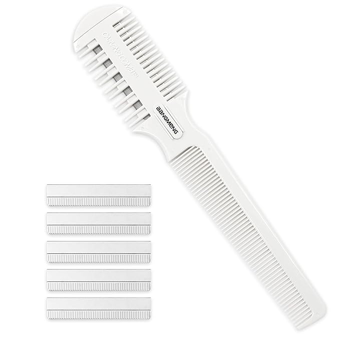 BANGMENG Hair Cutter Comb, Shaper Razor Comb, Split Ends Trimmer Styler, Double Edge Razor Blades for Thinning, Cutting and Styling, Extra 5 Blades Included