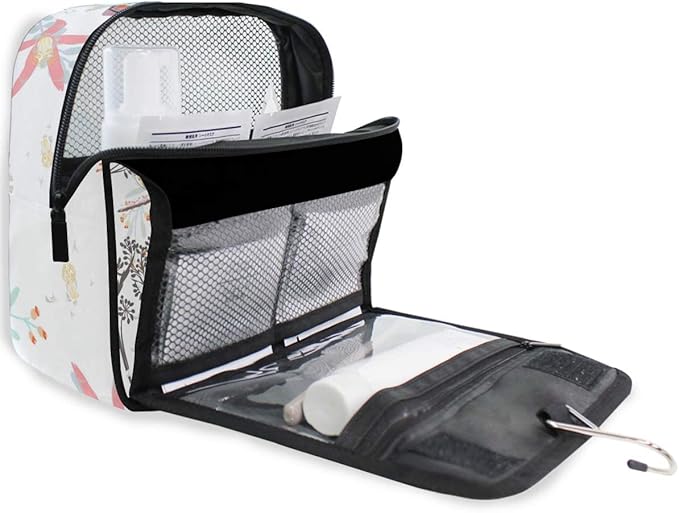 senya Hanging Travel Toiletry Bag Hippo Swimming Kit Makeup Case Cosmetics Organizer for Men Women (Flowers And Dragonfly)