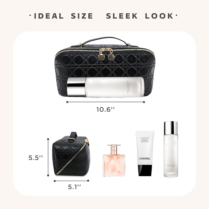 JINYIBAGS Travel Makeup Bag – Large Cosmetic Organizer with Waterproof PU Leather, Smooth Double Zipper & Tear-Resistant Lining, Toiletry Pouch for Women (Black)