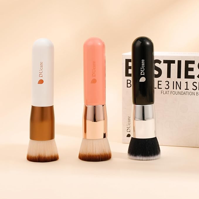 DUcare Large Flat Top Kabuki Foundation Brush 3pcs- Premium Makeup Brush for Liquid, Cream, and Powder - Buffing, Blending, and Face