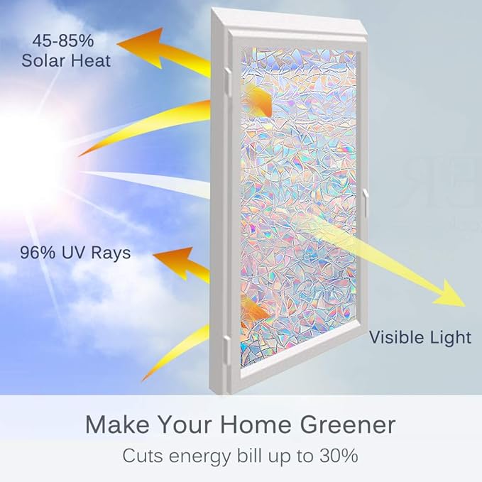 Volcanics Window Privacy Film, Stained Glass Rainbow Cling, 17.5" x 118"