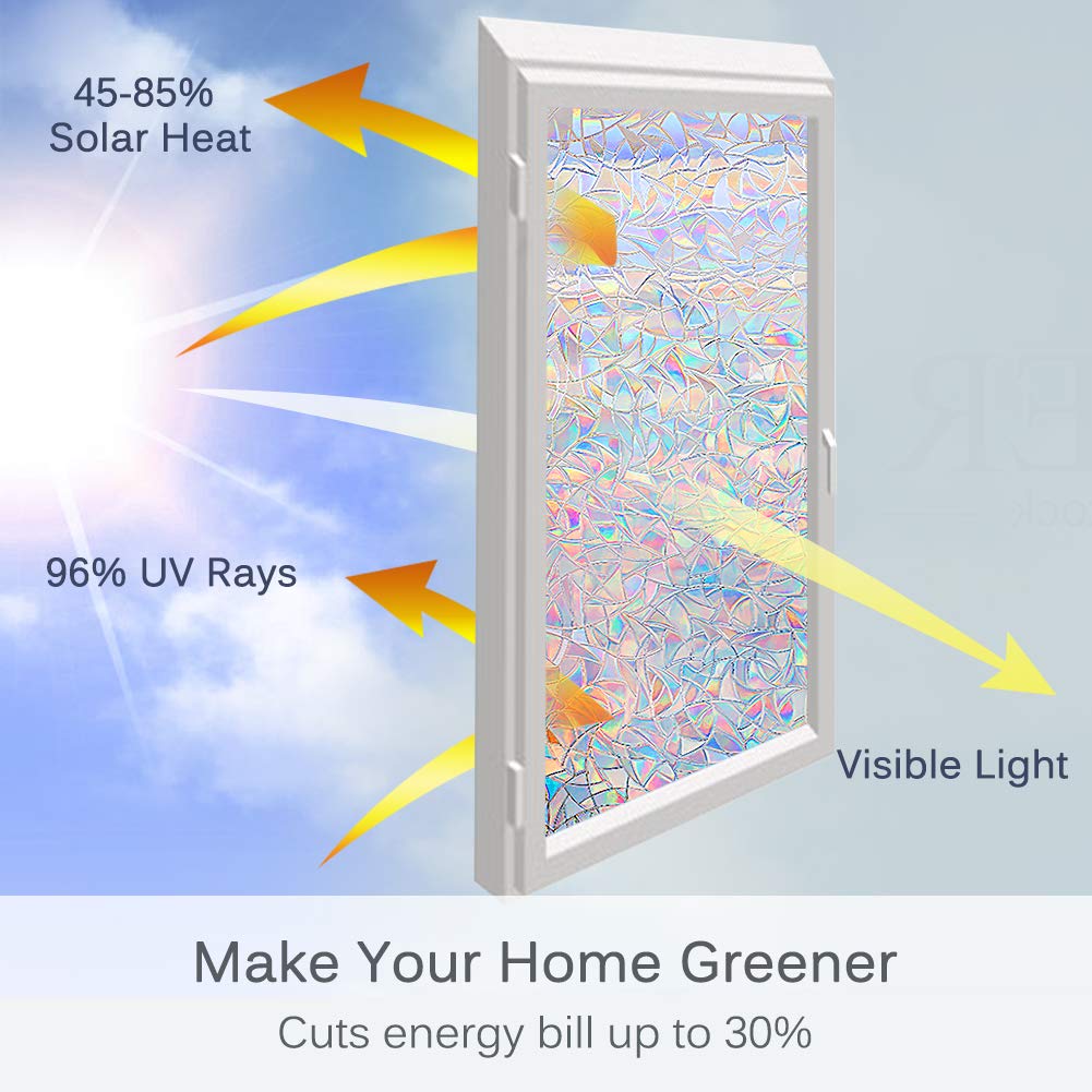 Volcanics Window Privacy Film, Stained Glass Rainbow Cling, 17.5" x 78.3"