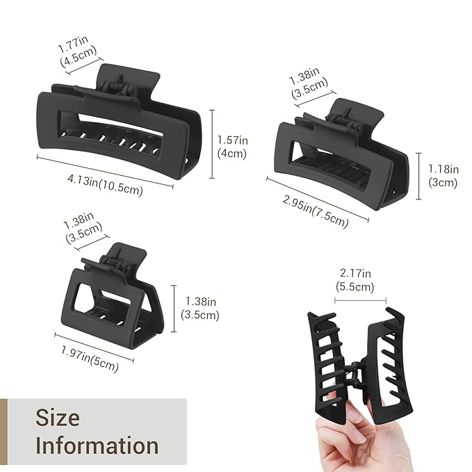 Shinowa 3 Pack Hair Claw Clips, Square Claw Hair Clips for Women Girls