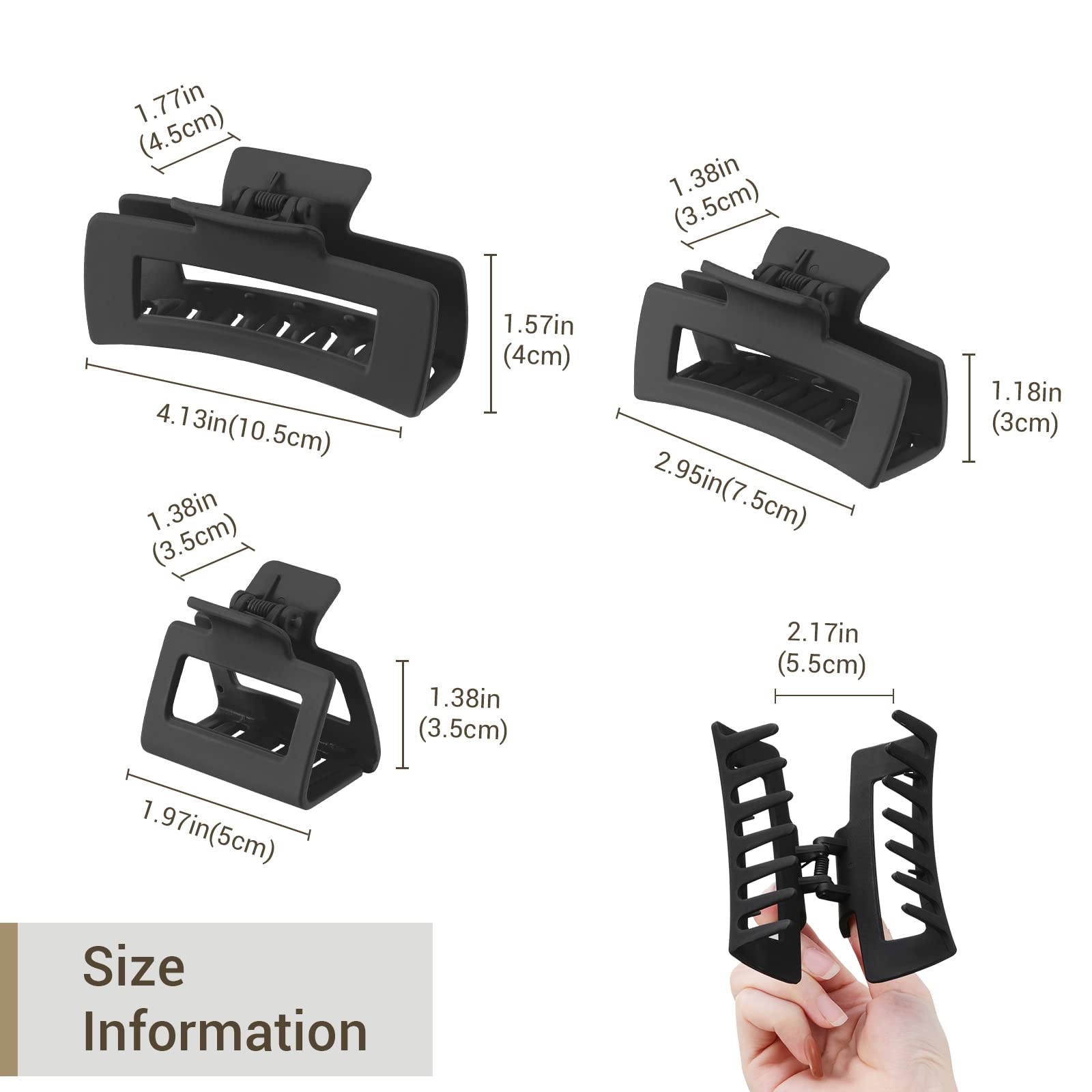 Shinowa 3 Pack Hair Claw Clips, Square Claw Hair Clips for Women Girls
