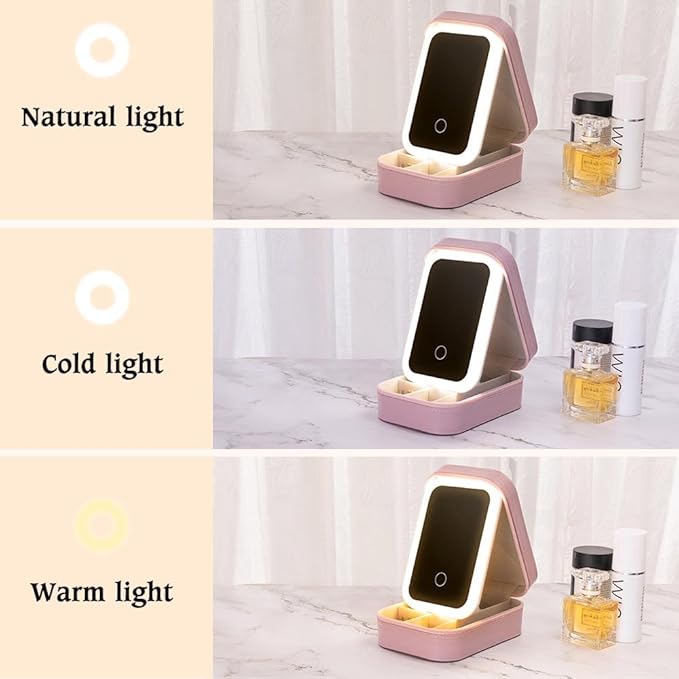 ipetlive Custom Birth Flower Travel Makeup Bag With LED Mirror Leather Personalized Name Makeup Organizer Portable Jewelry Organizer Case Birthday Christmas Gifts For Women Daughter Mother