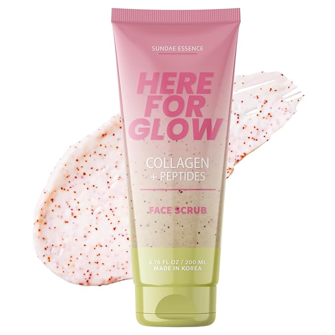 Sunday Essence Face Scrub with Collagen & Peptides – Gentle Exfoliating, Hydrating & Wrinkle Care – Dermatologist Tested, Korean Skin Care – Cruelty-Free, Vegan, Clean Beauty – 6.76 Fl Oz