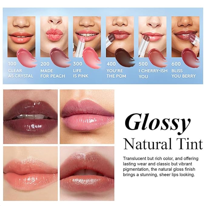 YIBABY 6 Pcs Lip Tint Hydrating, Tinted Lip Balm, Deep Nourishing Glossy Lipstick Set, Long Lasting Moisturizing Lip Care Balm Lip Makeup for Dry, Cracked and Chapped Lips