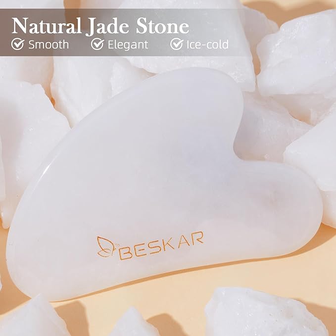 BESKAR Gua Sha Facial Tools, Natural Jade Stone Guasha Massager