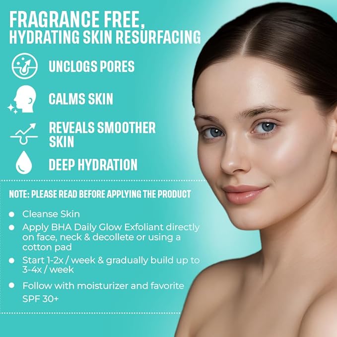 ADM 2% BHA AHA Liquid Exfoliant - Salicylic Acid Serum - Pore Minimizer, Gentle Peel for Blackheads & Wrinkles with Hyaluronic Acid, Fragrance-Free, Hydrating for All Skin Types, 2oz