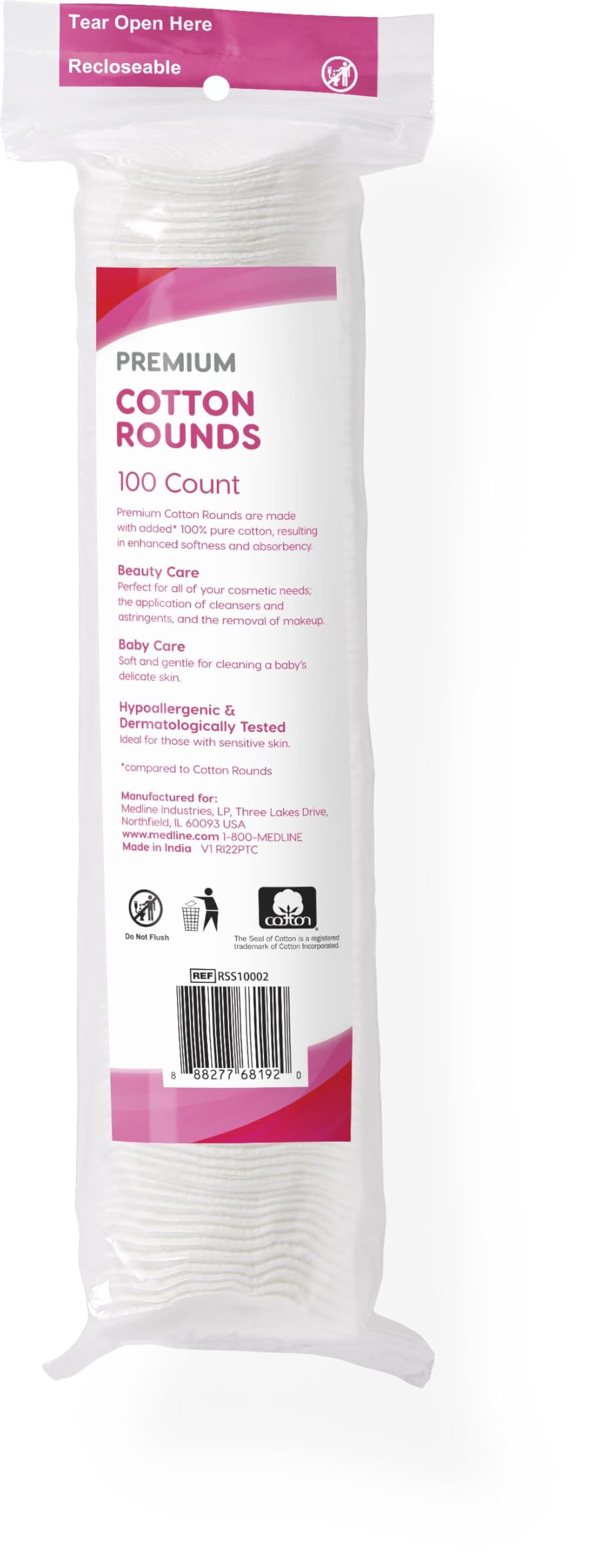 Simply Soft Premium Cotton Rounds, 100% Pure Cotton, Absorbent Cotton Pads, 100 Count (Pack of 6)