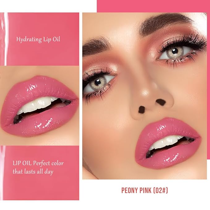 Hxssll Nourishing High-Shine Lip Gloss,Hydrating & Moisturizing Lip Tint, Non-Sticky, Long-Lasting Glossy Lip Stain,Softens & Plumps Lips for Smooth,Gentle Formula for Dry Lips 02#Peony Pink