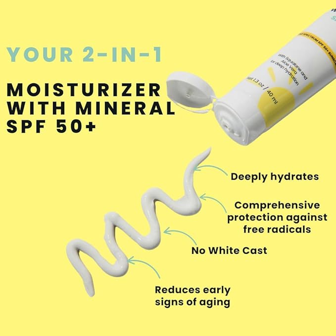 Mineral SPF 50+ Face Moisturizer with Non-Nano Zinc Oxide + Squalane | 2-in-1 Daily Moisturizer & Sunscreen | No White Cast | For Women 35+ | Reef Safe, Fragrance-Free | Morning Person Beauty