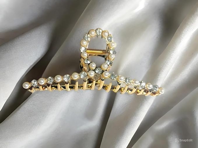 DOBIHMAX 2 Pack Large Metal Hair Claw Clips with Pearls 4.3 Inch - Gold Hair Accessories for Women's Thick Hair Styling, Strong Hold, and Fashion