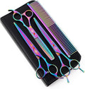 Purple Dragon 7" Dog Grooming Scissors Set with Rhinestone Accent - Rainbow