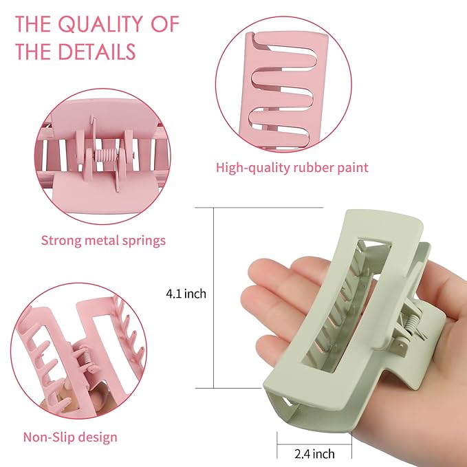 Sisiaipu 4 Inch Big Hair Claw Clips 6 Pcs Large Claw for Thick Hair Square Hair Clips for Women Rectangle Hair Clips Nonslip Acrylic Banana Jaw Clips Hair Accessories for Girls (Brown Colorful)
