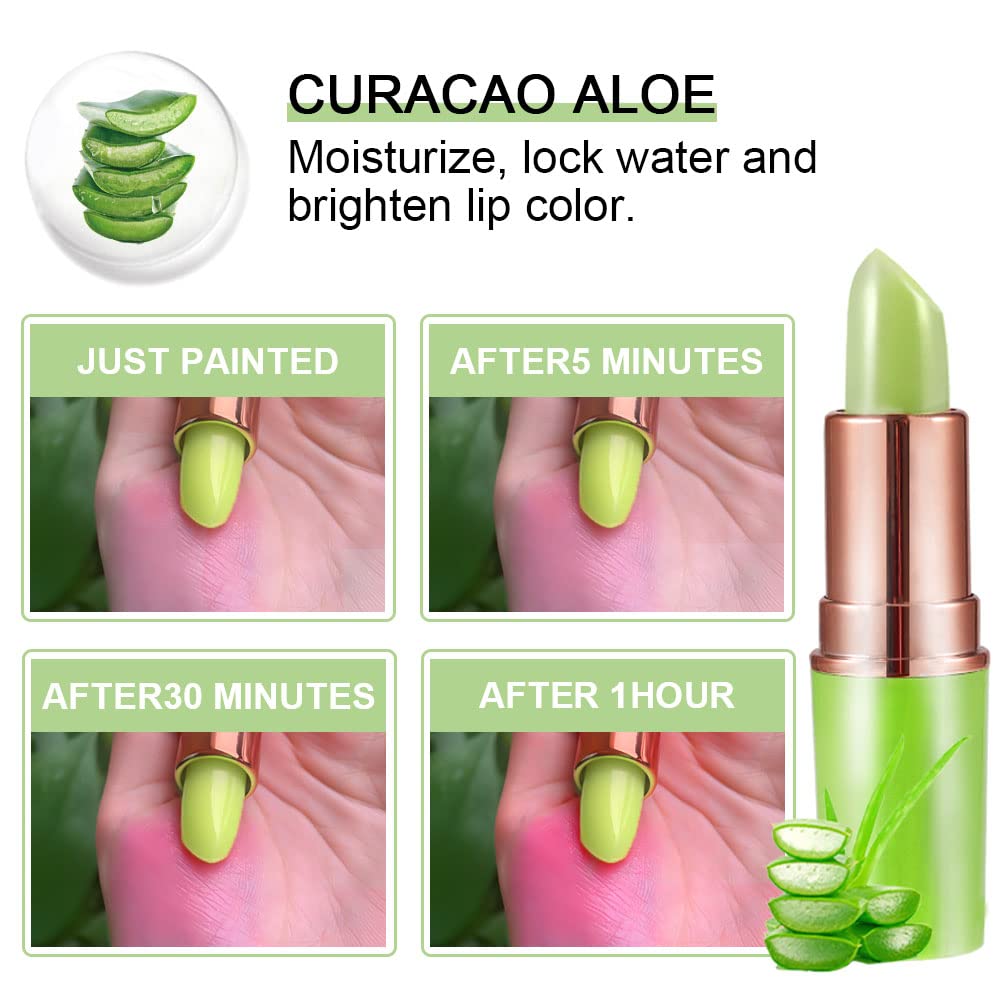 EVPCT 2Pcs Aloe Vera Lip Color Changing Lip Balm Set - Green Magic PH Lipstick Tinted Lip Balm Gloss Stain Makeup Set for Women Girls - Waterproof