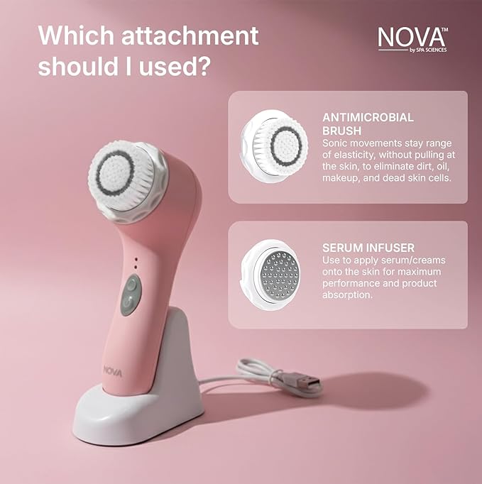Spa Sciences NOVA - Sonic Cleansing Face Brush & Infusion System - Pink