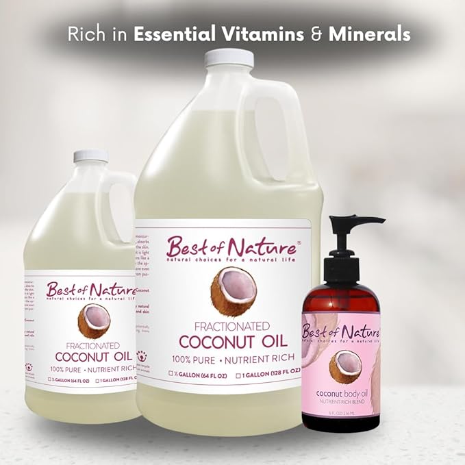 Best of Nature 100% Pure Fractionated Coconut Oil - Natural Massage Oil, Unscented Moisturizer for Men and Women, for Skincare and Hair Care, Carrier for Essential Oils, Half Gallon (64 fl oz)