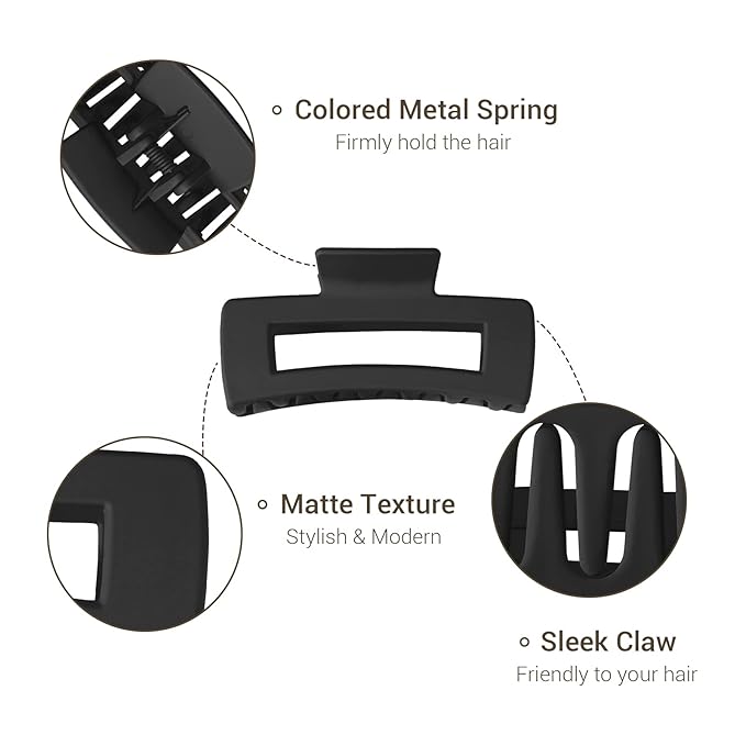 Shinowa 3 Pack Hair Claw Clips, Square Claw Hair Clips for Women Girls