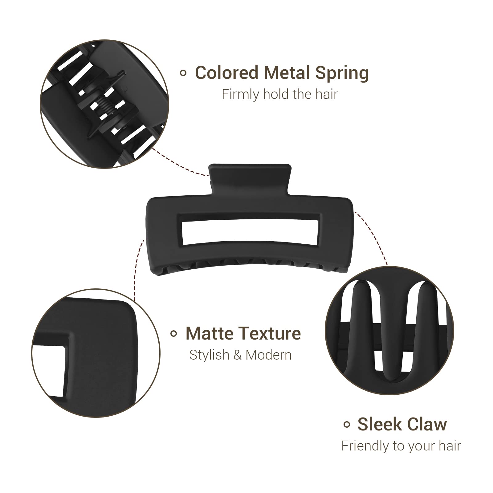 Shinowa 3 Pack Hair Claw Clips, Square Claw Hair Clips for Women Girls