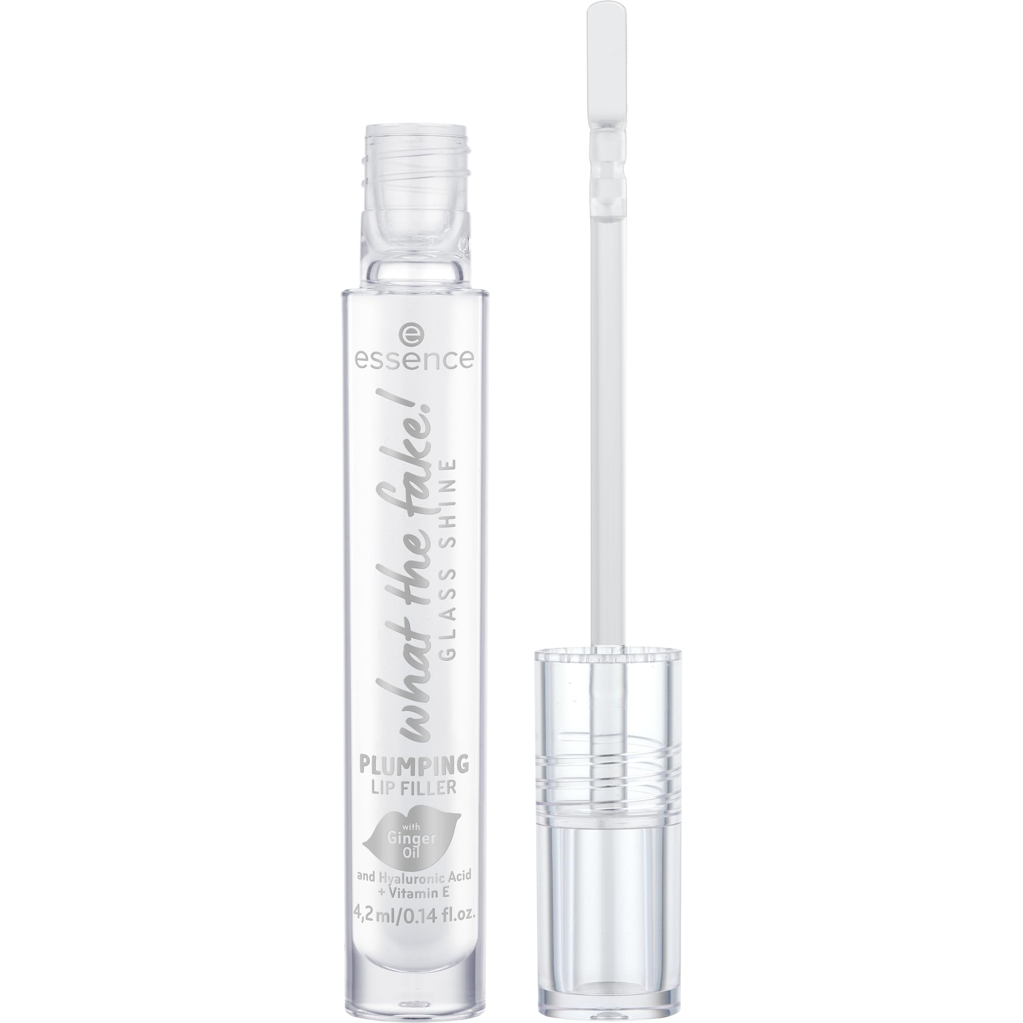 essence | What the Fake! Glass Shine Plumping Lip Filler | Clear Gloss with a High Shine Plumping Effect | Infused with Ginger Oil and Hyaluronic Acid | Vegan, Gluten Free & Cruelty Free
