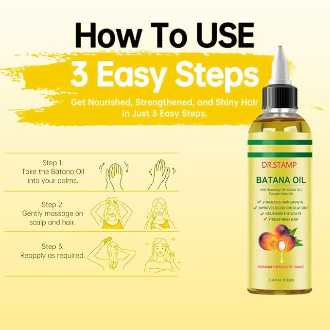 Dr.stamp Batana Oil for Hair Growth & Scalp Care – 4-in-1 Liquid Batana Oil with Rosemary, Castor & Pumpkin Seed Oil – Strengthens, Moisturizes & Revitalizes Dry, Damaged Hair (1 Pack)