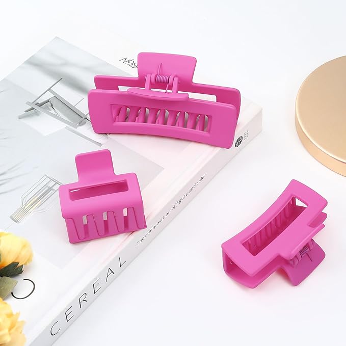Shinowa 3 Pack Hair Claw Clips, Square Claw Hair Clips for Women Girls