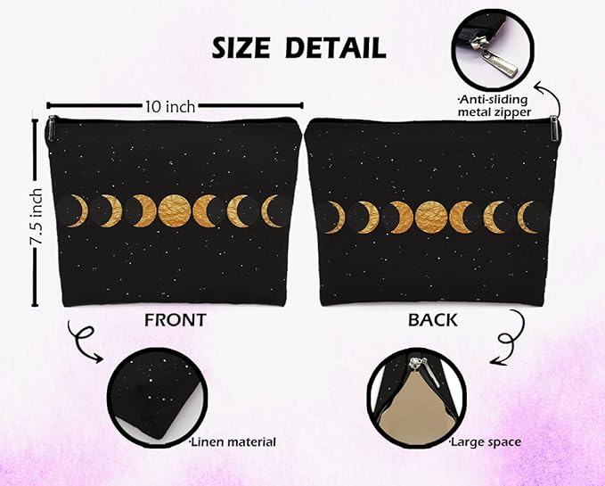 Dwept Abstract Boho Minimalist Moon Phases Cosmetic Bag, Mid Century Bohemian Modern Art Makeup Bag Zipper Cosmetic Pouch Bag Travel Linen Makeup Organizer, Boho Gifts for Women Teen Girls Her Teens