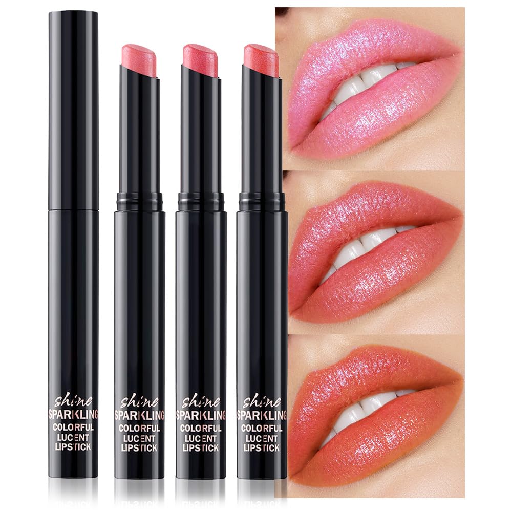 3Pcs Pink Nude Orange Metallic Lipstick for Women,Lightweight Non-Drying Shimmer Frosted Lipstick,Glitter Lip Gloss Stain Long Lasting Waterproof Smudge Proof 24 Hour Full Coverage Lip Makeup,Vegan
