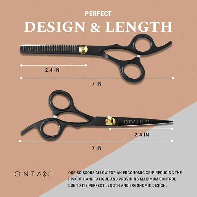 Ontaki Hair Scissors & Thinning Shears Kit - 7" Black, Japanese Steel