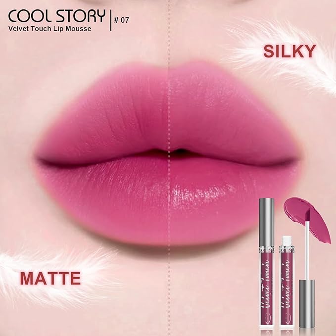 COOL STORY Mauve Purple Velvet Lip Mud Lip Mousse, Waterproof Transfer‑Proof Matte Lipstick, High Pigment Long‑Wearing Lip Color for Daily Makeup,Shade #07 Lavender Dream